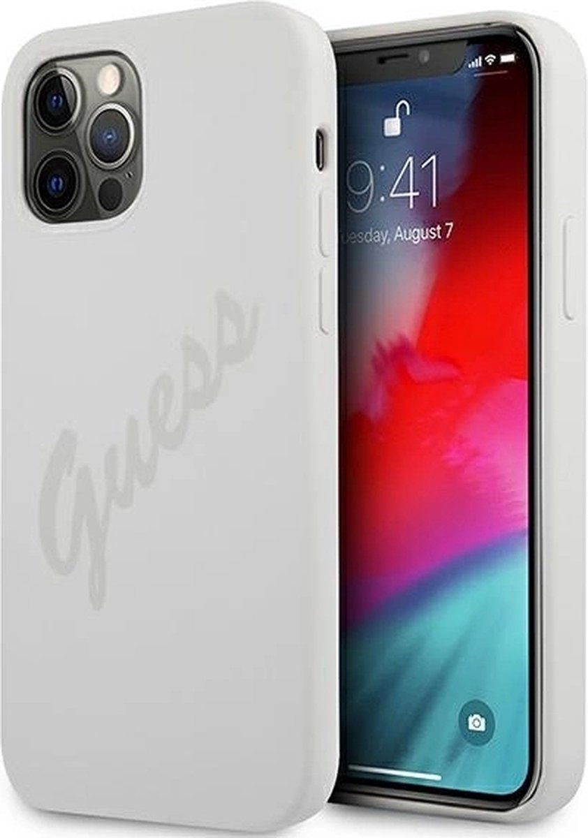 GUESS Silicone Vintage Backcase Hoesje Geschikt Voor iPhone 12 / 12 Pro - Grijs