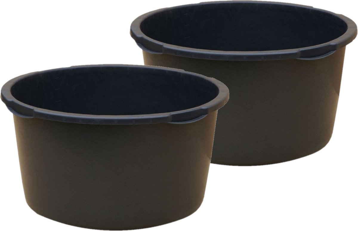 Woplus Bouwemmer, 40 liter, rond, mortelbak, kunststof, zwart, twee handgrepen, pvc en plantenbak