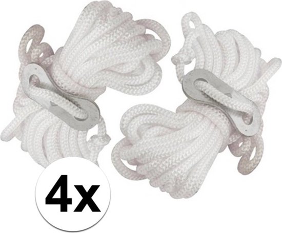 Scheerlijnen/tent haringen touw met gatspanners - set 4x stuks - wit - 3,5 meter — afbeelding 2