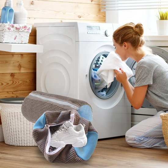 Allecto Plus - 2-pack Wasnet Voor Schoenen - Waszak Voor In De Wasmachine Met Ritssluiting 360 Graden Reinigingspluisjes Verhoogde Interne Wrijving Grijsblauw