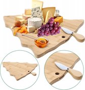 Planche à fromage en bois en forme de sapin de Noël avec couteau, 38x31,5x1,5 cm