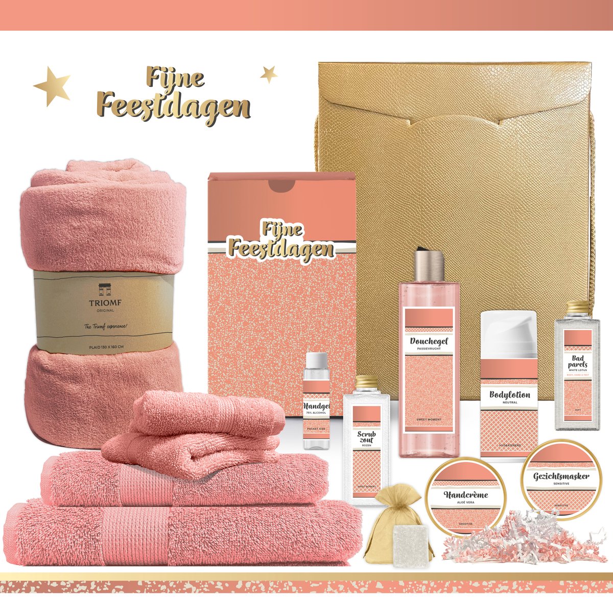 Goedkoopste Geschenkset “Fijne Feestdagen!” - 13 producten - 1910 gram | Luxe Kerst Cadeaubox voor haar - Wellness Pakket Vrouw - Giftset - Cadeaupakket Prettige Kerstdagen Kerstcadeau Kerstpakket Bedrijf Cadeau Relatiegeschenk Gift Set Roze Goud