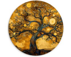WallCircle® Wandcirkel 60x60 cm - Muurcirkel Boom - Levensboom - Abstract - Goud - Herfst - Kunst - Illustratie - Muurdecoratie cirkel woonkamer - Wanddecoratie slaapkamer - Kamer decoratie accessoires - Ronde schilderijen binnen