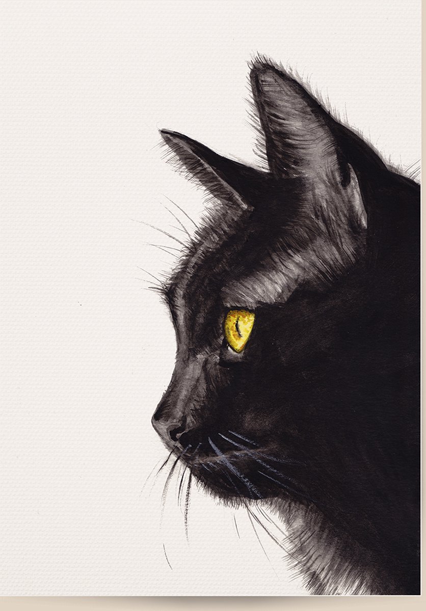 World of Mies poster zwarte kat - A4 - mooi dik papier - Snel verzonden! - poezen katten huisdieren - dieren in aquarel - geschilderd door Mies