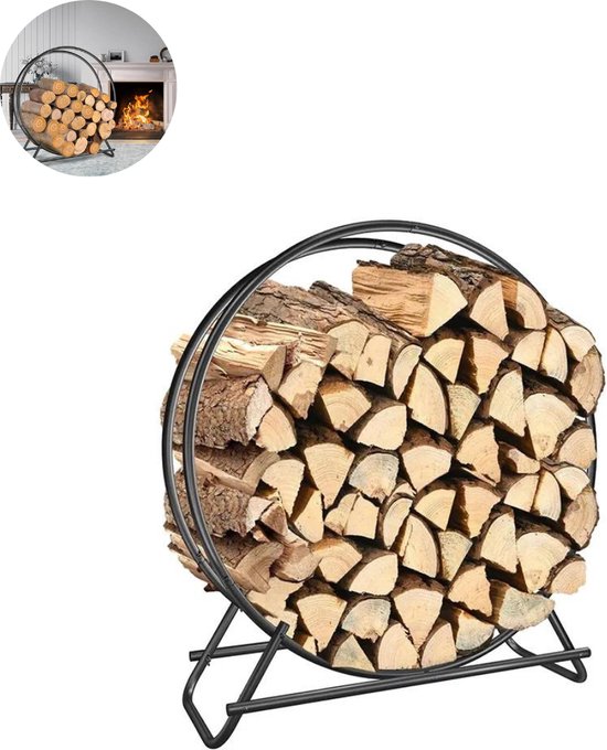Relaxdays Brandhoutrek – Metaal – Hoog 95 Cm – Voor Binnen & Buiten – Max. 60 Kg – Stijlvol Zwart – Haardhoutopslag