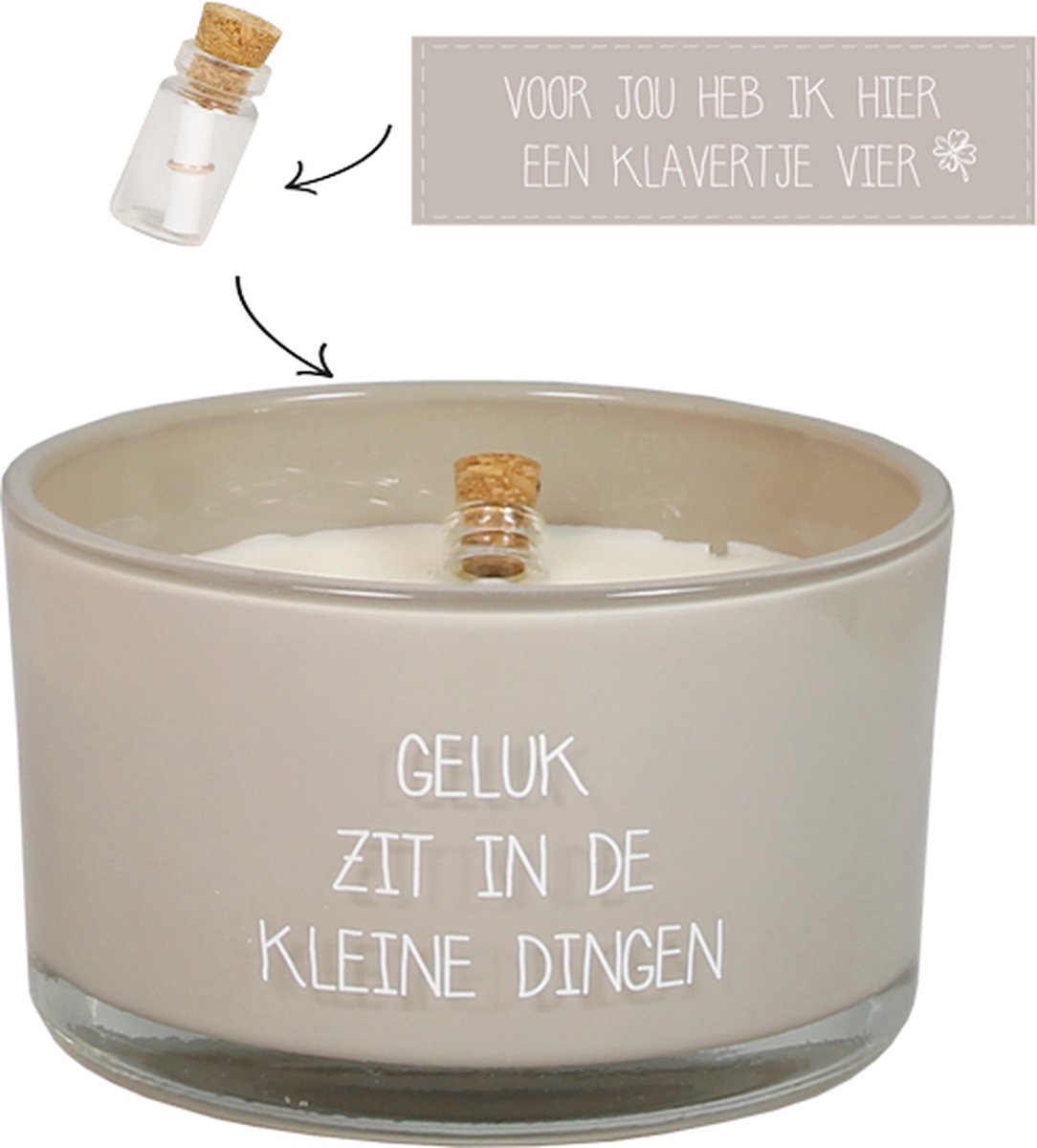 My Flame Lifestyle MY FLAME - Flessenpostkaars - Geluk zit in de kleine dingen - Fig's Delight - 35 branduren - Ø 9 cm x 5 cm Grijs