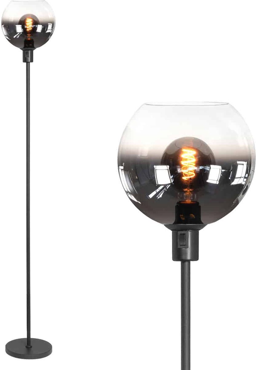 Vloerlamp | 30 cm | Fantasy globe titaan - helder | E27 | smoke zwart | glas metaal | modern sfeerverlichting