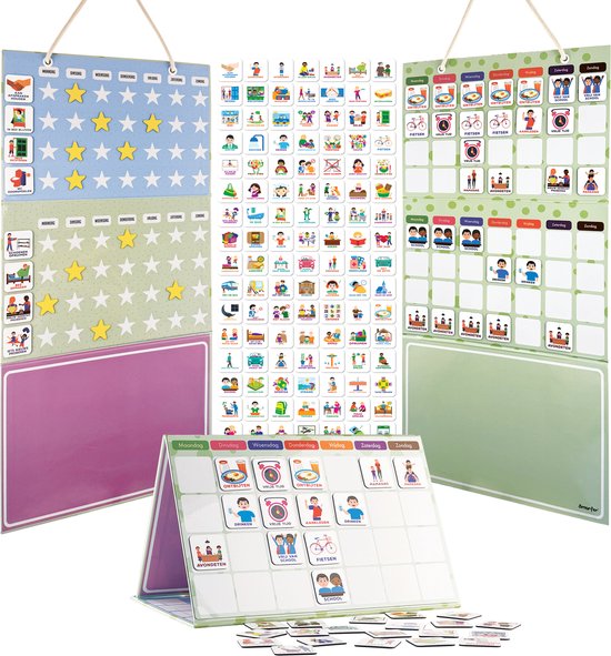 Foto: Smarfer magnetische pictogrammen beloningssysteem weekplanner kind met planbord gekleurde pictogrammen dagritme routine autisme planner magneetjes whiteboard beloningskaart beloningskalender magneten kinderen