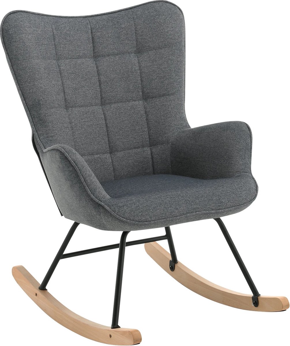 Woltu TwindleShop Woltu Schommelstoel Voor Binnen Gewatteerd Ontspannende Recreatie Lounge Fauteuils Voor Woonkamer Slaapkamer Balkon Terras Tuin Donker Grijs 69 x 90 x 95 cm (l x b x h)