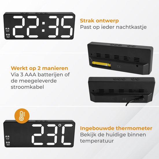 Digitale wekker met instelbare helderheid, snooze en grote cijfers - 12/24 uur - niet... | bol