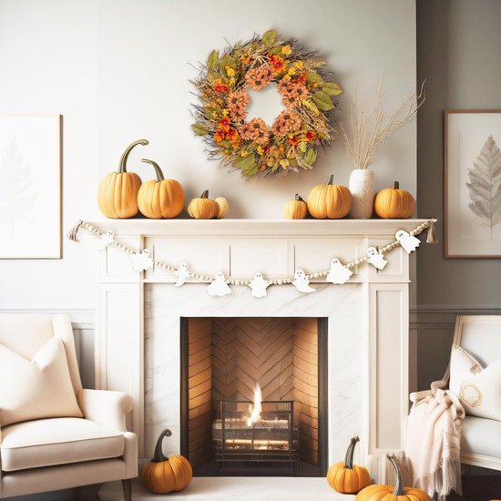 Couronne D'automne Homekaren 55,9 Cm - Décoration Porte Avec Citrouilles, Baies Et Feuilles D'érable - Pour Intérieur Et Extérieur