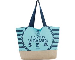 Strandtas I Need Vitamin Sea blauw 37 x 53 cm - Strandshoppers van polyester