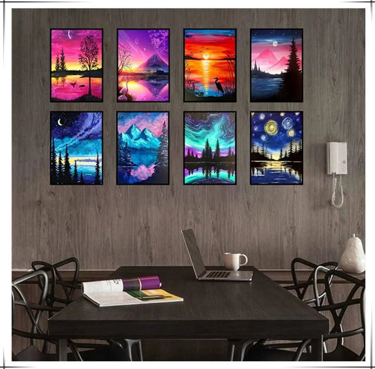 Huntex 12-Pack Diamond Painting Kit - Diamond painting Volwassenen - Diamond Painting kinderen - DIY Paint op Nummer - Ronde Steentjes voor Beginners en Gevorderden - 30x40cm — afbeelding 5