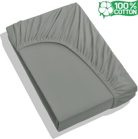 Hoeslaken 100% Katoen - Hoeslaken Coton Doux - Grijs - 200x200 cm - Coin Haut 35 cm - Ajustement Parfait - Merveilleusement Doux - Hoeslaken Coton 200x200 - Grijs - Antibactérien - Protège Matelas - Rénovateur Matelas