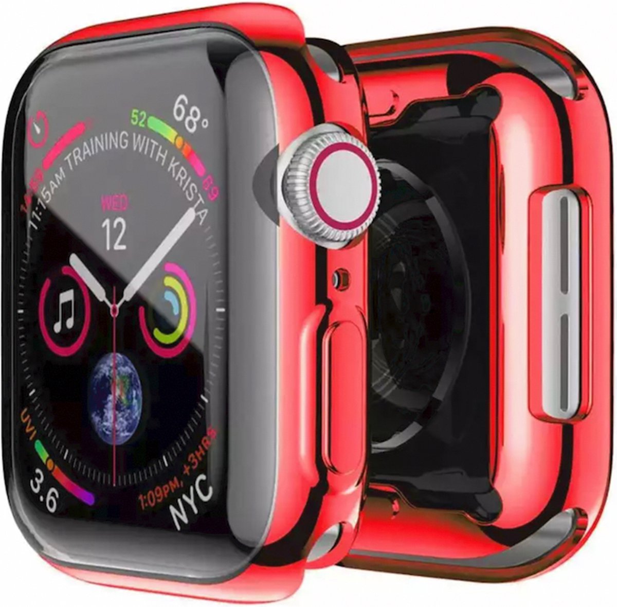 MY PROTECT - Hoesje Geschikt Voor Apple Watch 38mm Siliconen Bescherm Case - Screenprotector - Transparant/Rood