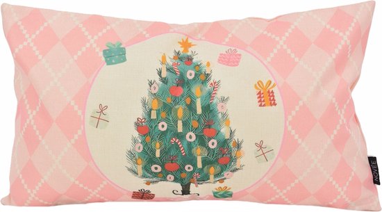 Kerstboom Roze Kussenhoes | 30 x 50 cm | Katoen/Linnen