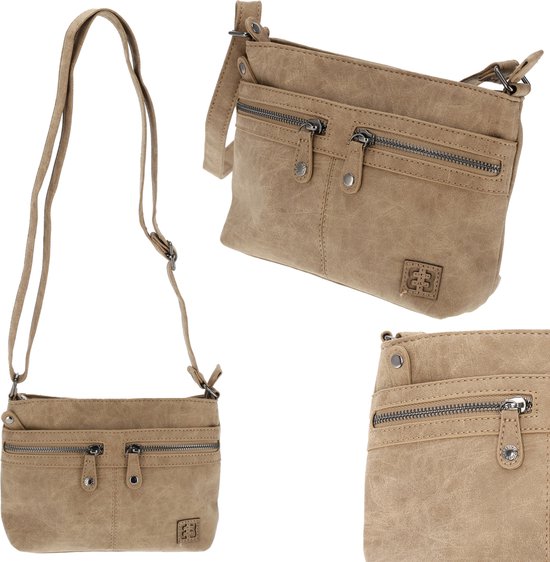 Enrico Benetti Sac bandoulière avec fermeture éclair | Simili cuir - 25x17x7cm - Taupe | Sac à bandoulière idéal pour les Voyages et un usage quotidien | Sac à main avec 5 compartiments et bandoulière réglable