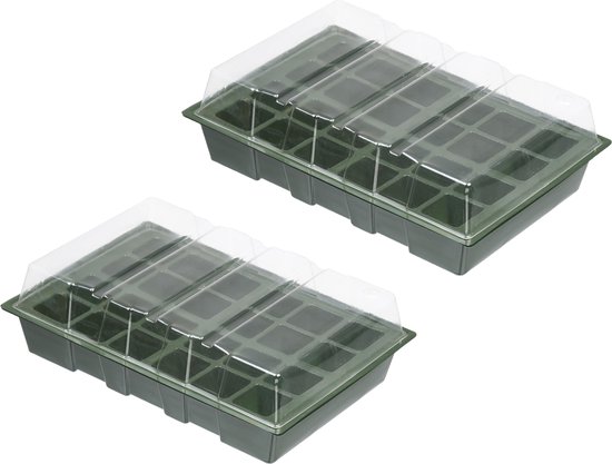 Foto: Set van 8x stuks kweekbakjes kweekkasten met deksel 10 x 35 x 23 cm propagator moestuinbak inclusief tray met 18 kweekpotjes