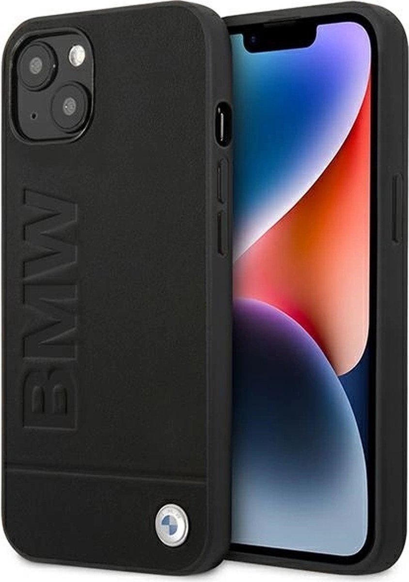 iPhone 14 Backcase hoesje - BMW - Effen Zwart - Leer
