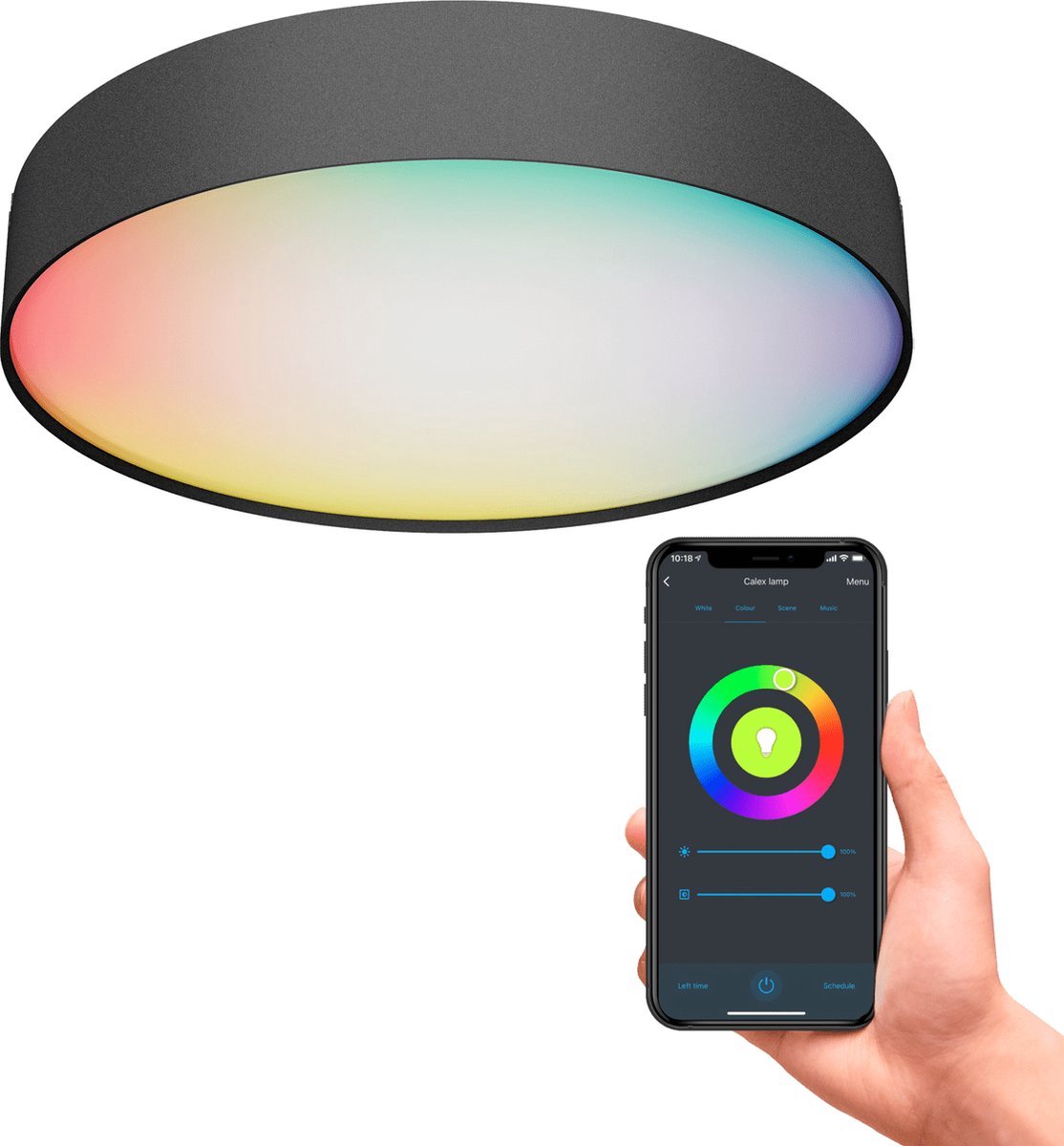 Calex Slimme Plafondlamp - Smart Plafonnière 40cm - RGB en Warm Wit - Zwart