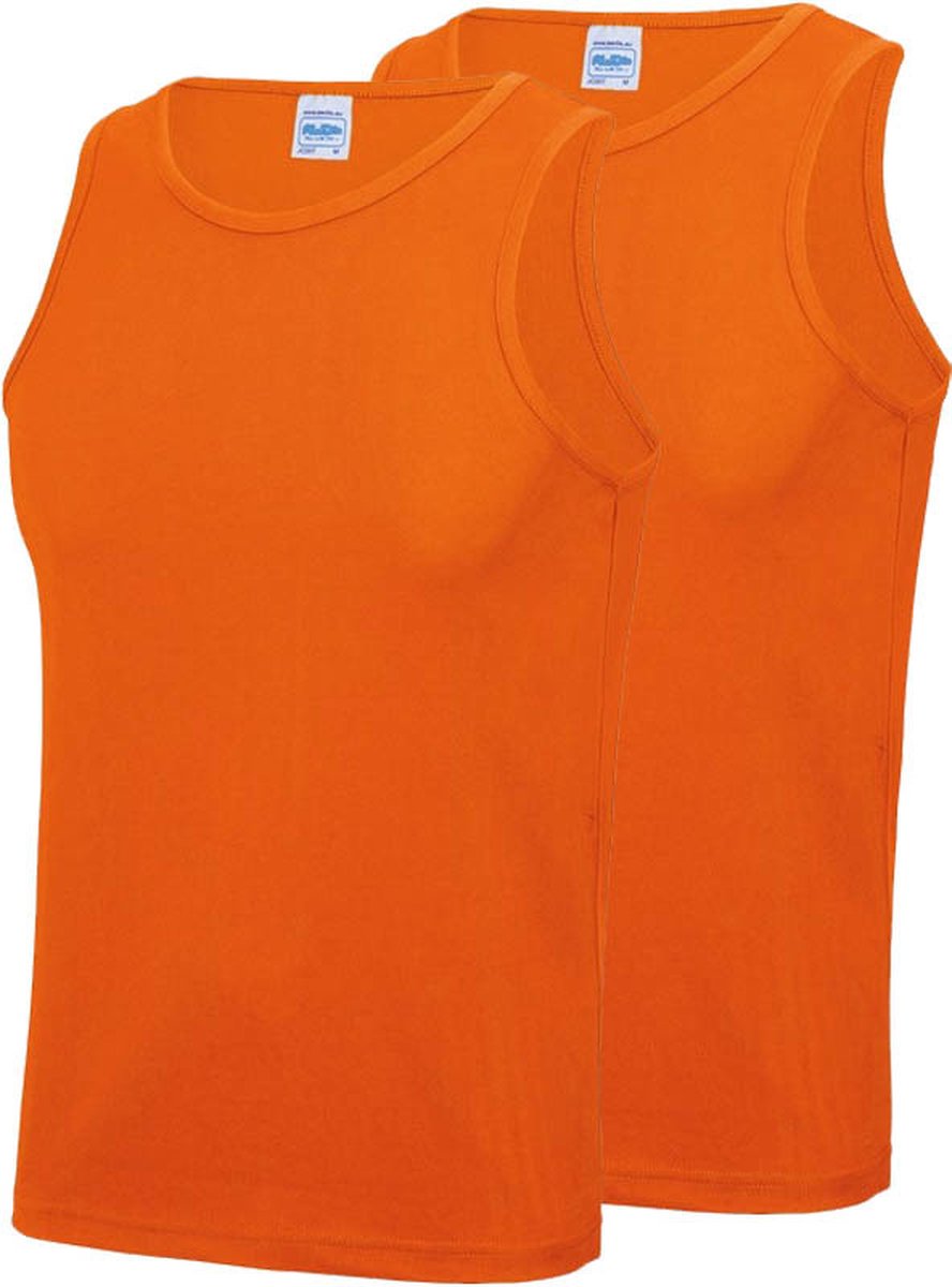 2-Pack Maat M - Sport singlets/hemden oranje voor heren - Hardloopshirts/sportshirts - Sporten/hardlopen/fitness/bodybuilding - Sportkleding top oranje voor mannen