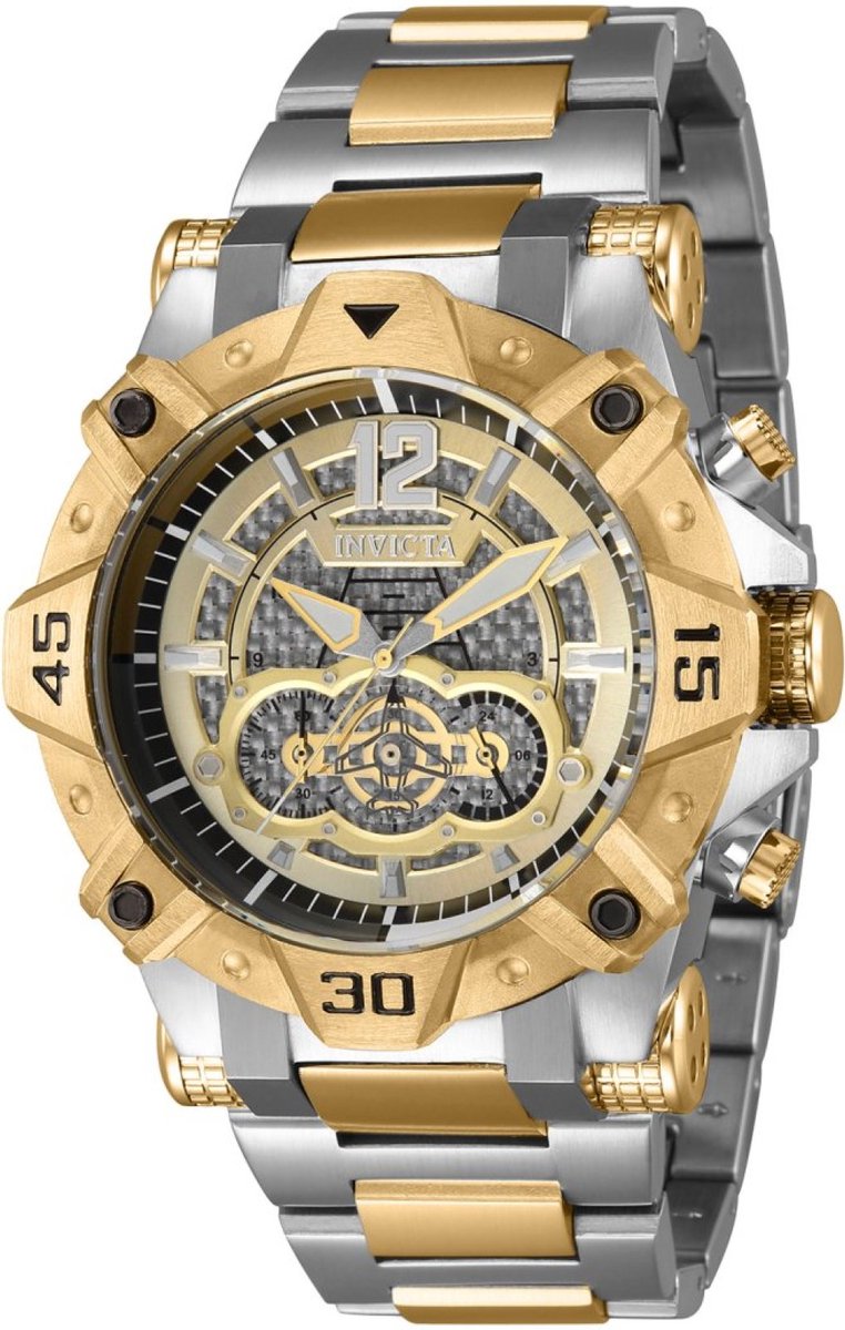 Invicta Aviator 40172 Heren Horloge - Waterdicht - Analoog - Quartz Uurwerk - Roestvrij Staal met gouden Wijzerplaat -52mm