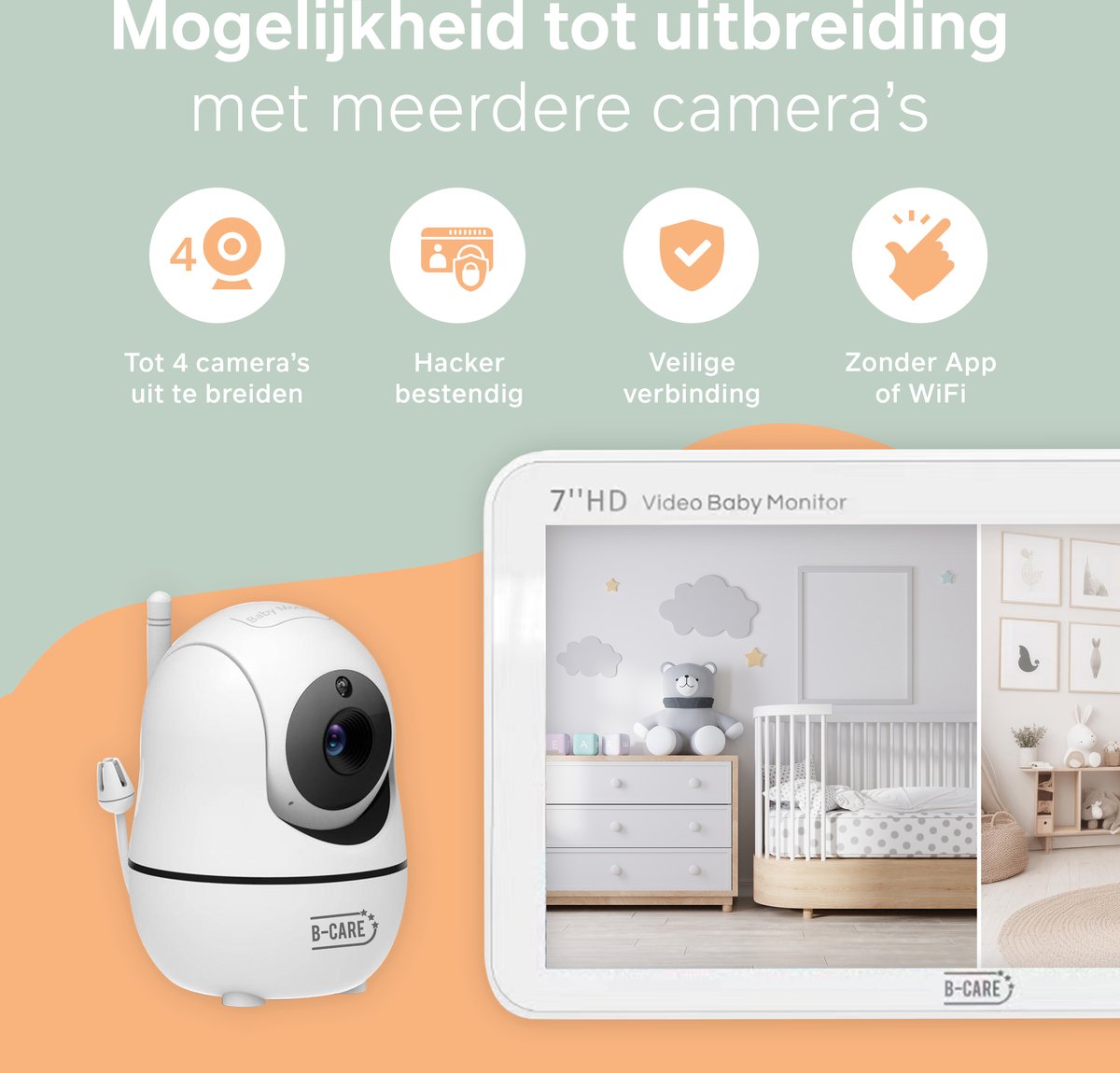 Afbeelding 3 van B-Care Sparkle Ultimate - Babyfoon Met 2 Camera´s - 7.0 Inch HD Baby Monitor - Split Screen - Zonder Wifi en App