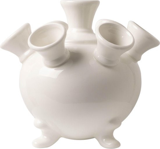 Heinen Delfts Blauw - Tulpenvaas op pootjes - Wit - Keramiek - 17 cm