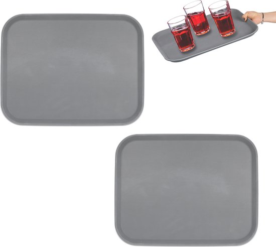 Relaxdays Dienblad Antislip - Set Van 2 - 46 X 35 Cm Opstaande Rand Grijs 770158587 Relaxdays Dienblad Antislip - Set Van 2 - 46 X 35 Cm Opstaande Rand Grijs 770158587