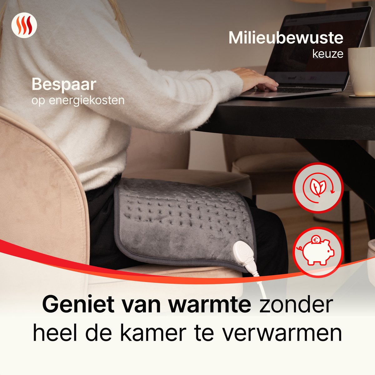 Seranova Elektrisch Warmtekussen voor Rug, Voeten, Nek, Schouders, Buik - Heating Pad - Verwarmingskussen - Wasmachine - 60x30cm - Donkergrijs — afbeelding 6