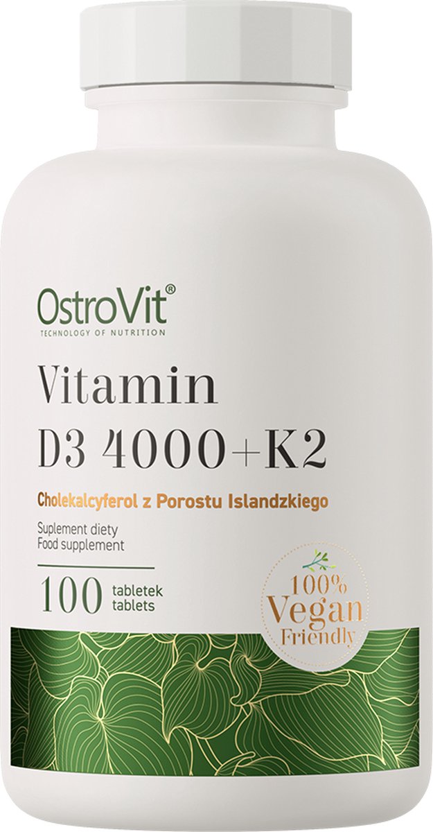 Goedkoopste Vitaminen - Vitamin D3 4000 K2 - Veganistische Formule - 100 VEGE Tablets - OstroVit - Supplementen - Laboratorium Geteste Kwaliteit!