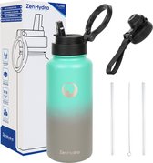 ZenHydra Gourde Avec Paille - Gourde 1 Litre - Bouteilles d'eau Adultes - 24 Heures Froide - 12 Heures Chaude - Anti-Fuite - Dégradé Antra/Vert