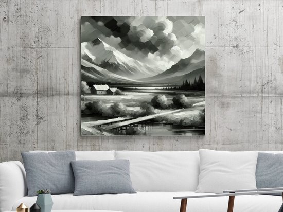 Foto: Olieverf zwart wit schilderij monochrome meesterwerk vol contrast in olieverf een visueel spektakel kunst 75x75 centimeter op forex foto op forex