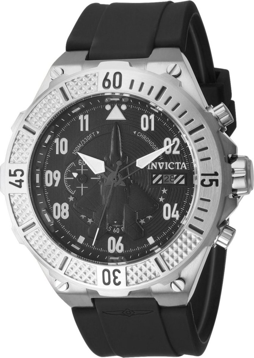 Invicta Aviator 39888 Heren Horloge - Waterdicht - Analoog - Quartz Uurwerk - Roestvrij Staal met zwarte Wijzerplaat - 50mm
