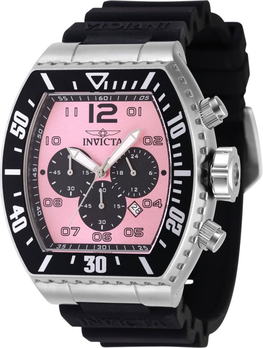 Invicta Pro Diver 47286 Heren Horloge - Waterdicht - Analoog - Quartz Uurwerk - Roestvrij Staal met roze Wijzerplaat - 51mm