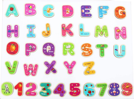 Foto: Houten magnetische letters en cijfers koelkastmagneten voor kinderen alfabet letter en cijfermagneten voor kinderen abc en spelling educatief speelgoed