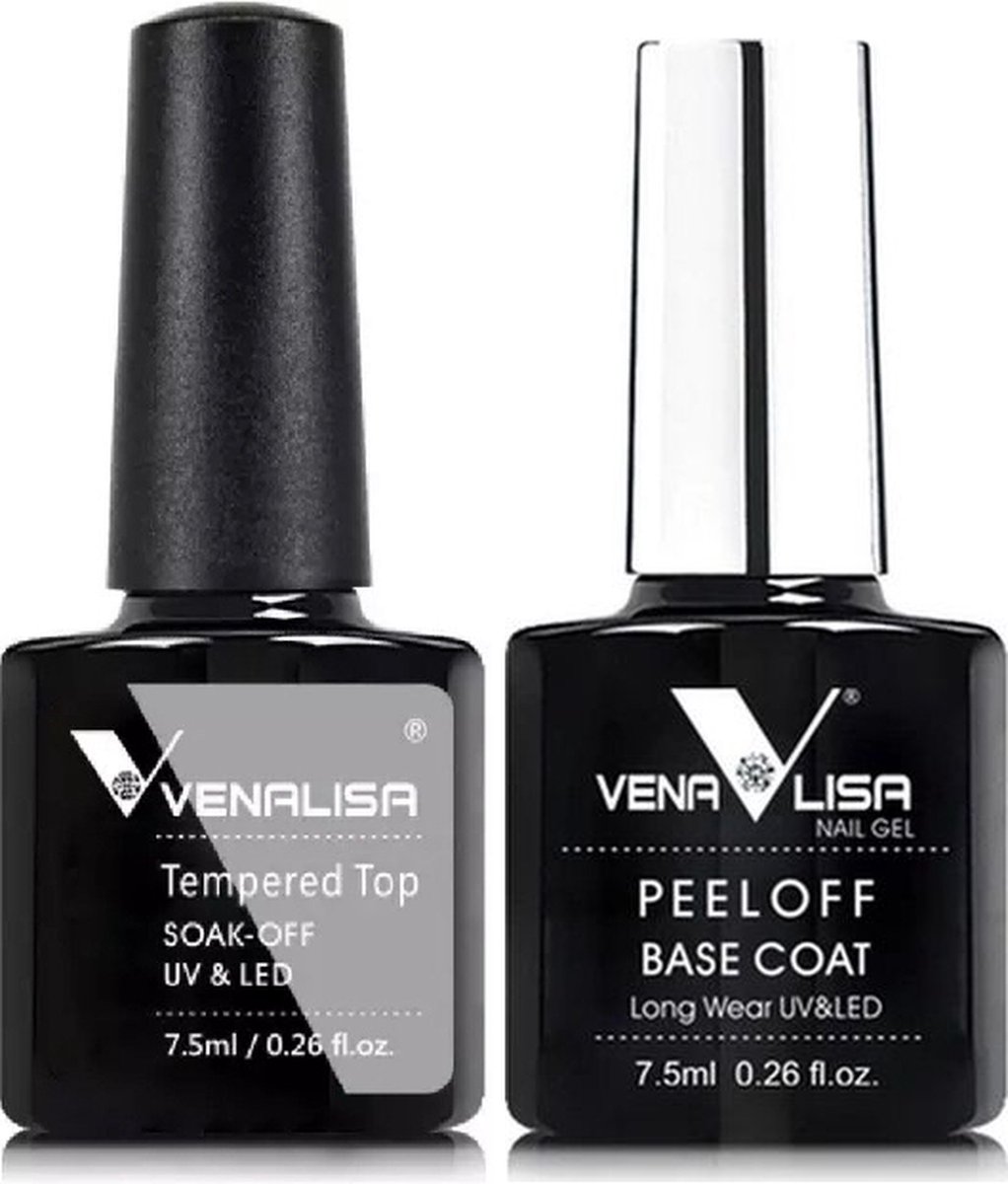 Venalisa Top en Peel Off Base Coat UV Gellak Set - 15 ml (2x 7.5 ml) - Gellak Starterspakket - Gellak Top Coat - Gellak Peel Off Base Coat - Gellak Set - Venalisa Gellak - Gellak Nagellak