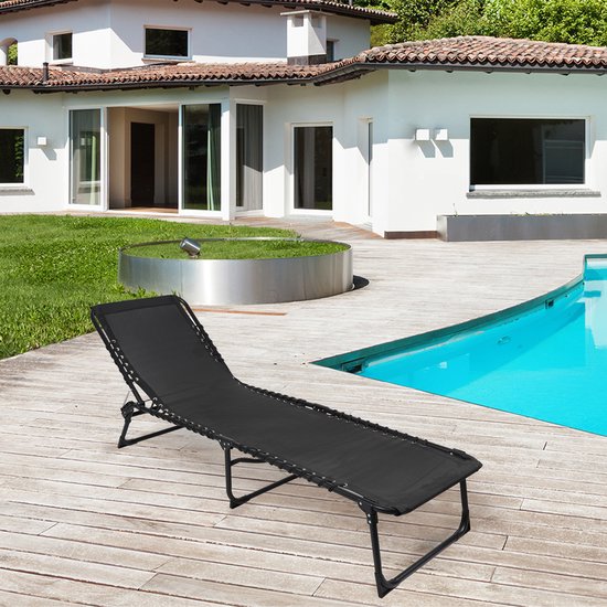 Set van 2 ligbedden zwart - verstelbare ligstoelen - 187 x 56 cm - stalen frame - tuin / zwembad / terras van Urban Living — afbeelding 5