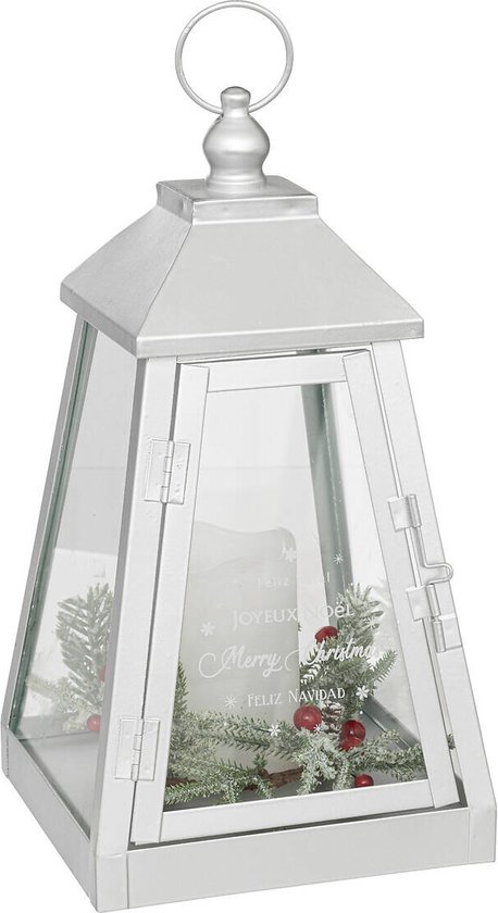 Metalen lantaarn met LED-kaars, 32 x 17 cm