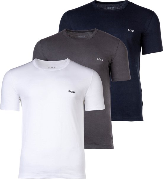 Foto: Hugo boss classic t shirts regular fit 3 pack heren t shirts o hals grijs wit navy maat l