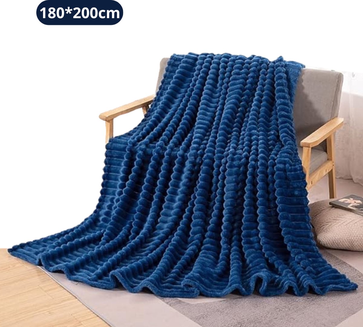 Bovista Knuffeldeken - Pluche - Deken - Wollen - Dekentje - Fleece - Plaid - Bank Deken - 2 Persoons - Blauw