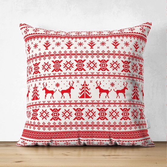 Velvet Kussenhoes - 50x50 cm - Kerst rode rendieren - Christmas - Kussenloop