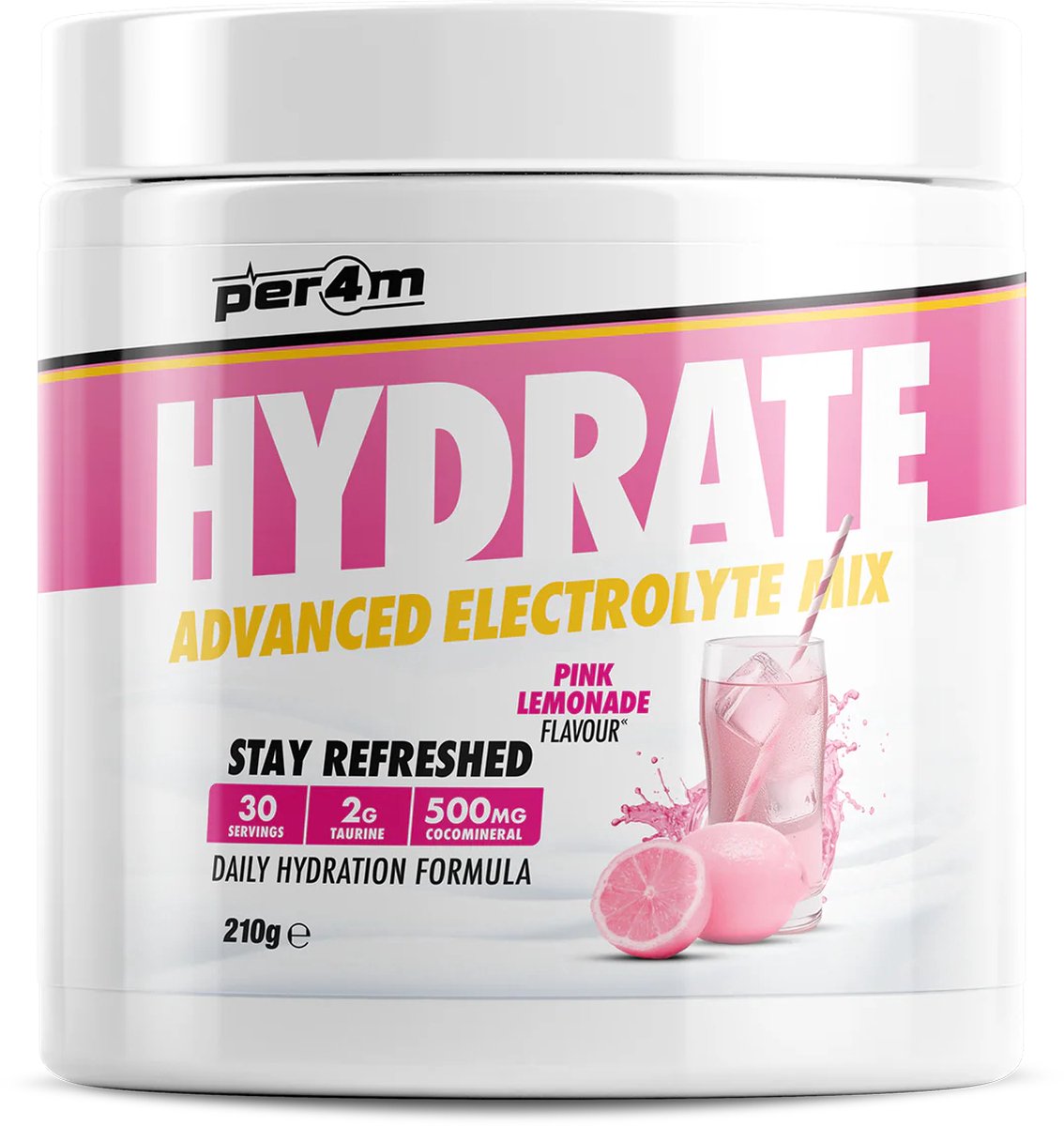 Goedkoopste Per4m - Hydrate - Advanced Electrolyte Mix - Pink Lemonade - 30 servings - Elektrolyten - Electrolytes - Elektrolyten poeder - Sportdrank - Sportdrank poeder - Taurine