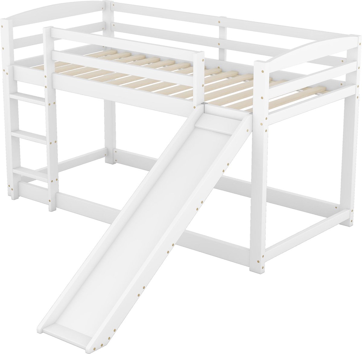Merax Stapelbed 90x200 cm voor Kinderen en Tieners - Kinderbed met Glijbaan en Uitvalbeveiliging - Wit