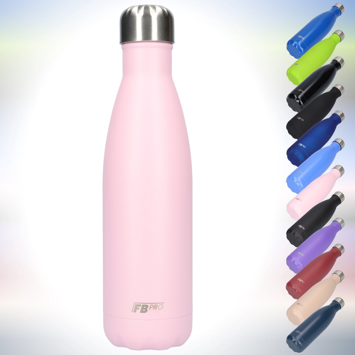 FBFS108, Thermosfles, Drinkfles, Waterfles - Modern & Slank Design - Thermos Fles voor de Warme en Koude Dagen - Dubbelwandig - Robuuste Thermoskan - 500ml - Matte Baby Pink - Mat Baby Roze