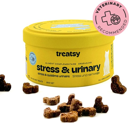 Foto: Treatsy voedingssupplement voor katten stress en urinewegen ondersteuning bij blaasontsteking struviet oxalaat alfa casozepine l tryptofaan glucosamine omega 3 aanbevolen door dierenartsen 120 snacks vissmaak