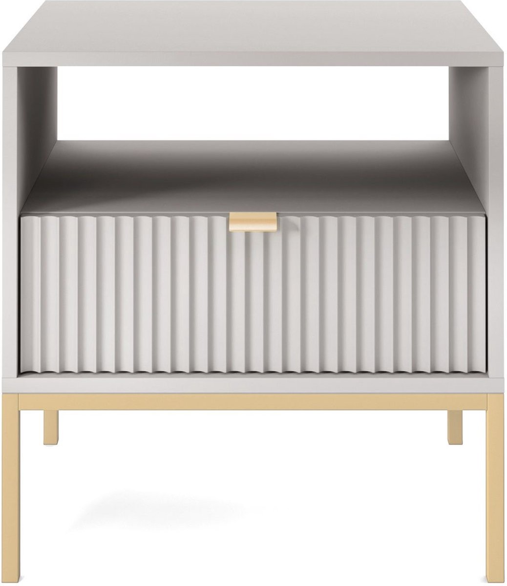 Selsey Vellore - Nachtkastje 54 cm - grijs met een geribbelde voorkant en een gouden frame