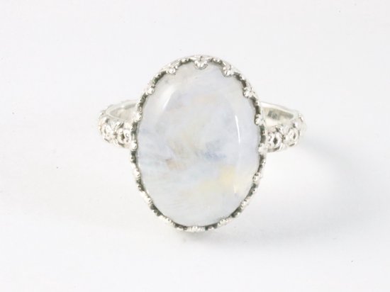 Bague en argent ornée d'une pierre de lune arc-en-ciel - taille 20