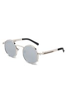YAMEIZE Retro ronde zonnebril vintage zonnebril rond heren dames jaren 90 klassieke zonnebril dik frame voor reizen rijden, zwart/grijs