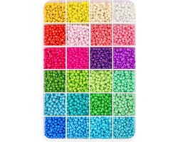 Kralen Set Glaskralen 4 mm voor sieraden maken, ketting, telefoonkoord en armbandjes maken meisjes - 24 kleuren - 3600 Rocailles in opbergbox